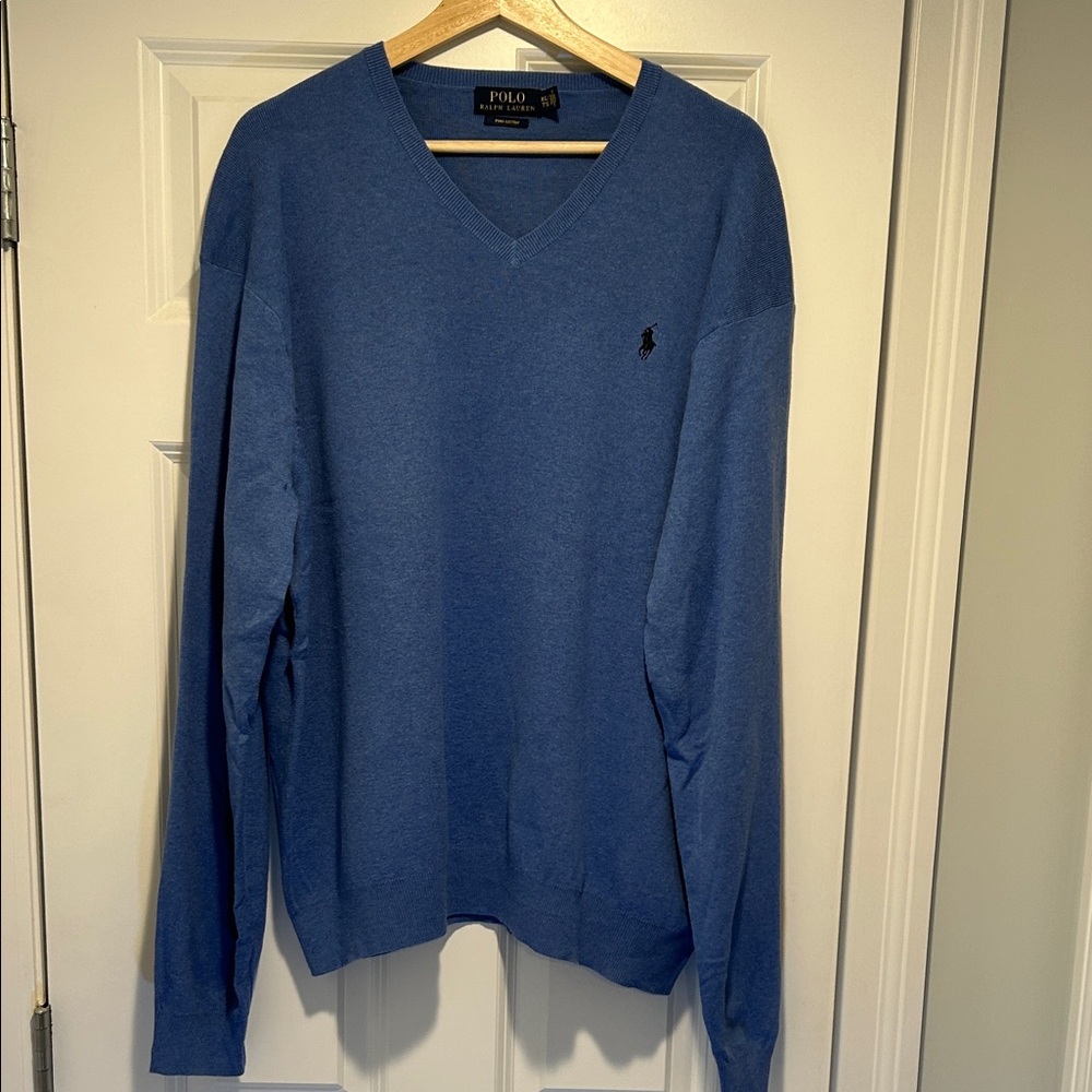 Polo Ralph Lauren Men's V-Neck Sweater in Classic Blue